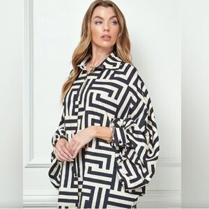 Alamia Black & Ivory Geometric Poet Long Sleeve Blouse
